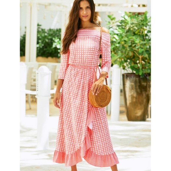 Cabana Life Dresses & Skirts - CABANA LIFE Nantucket Off Shoulder Ruffle Maxi Dress UPF 50